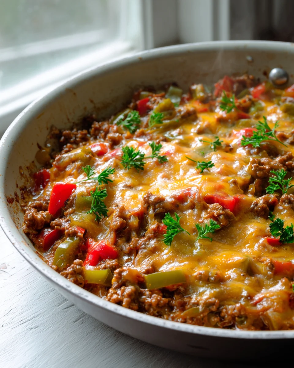 Ultimate Cheesy Sloppy Joe Beef Skillet One-Pan Meal