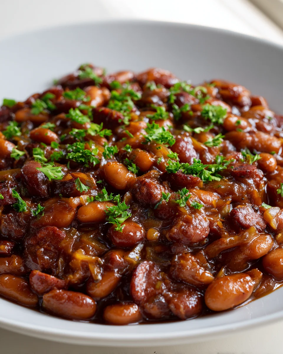 Smoky BBQ Baked Beans: Brown Sugar & Savory Beef Sausage