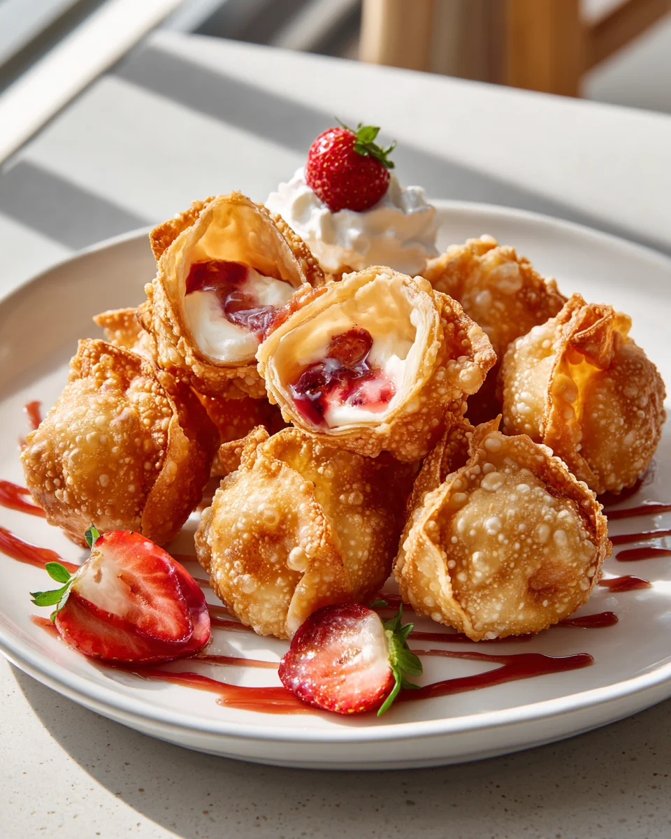 Crispy Deep Fried Strawberry Cheesecake Wonton Bites Recipe