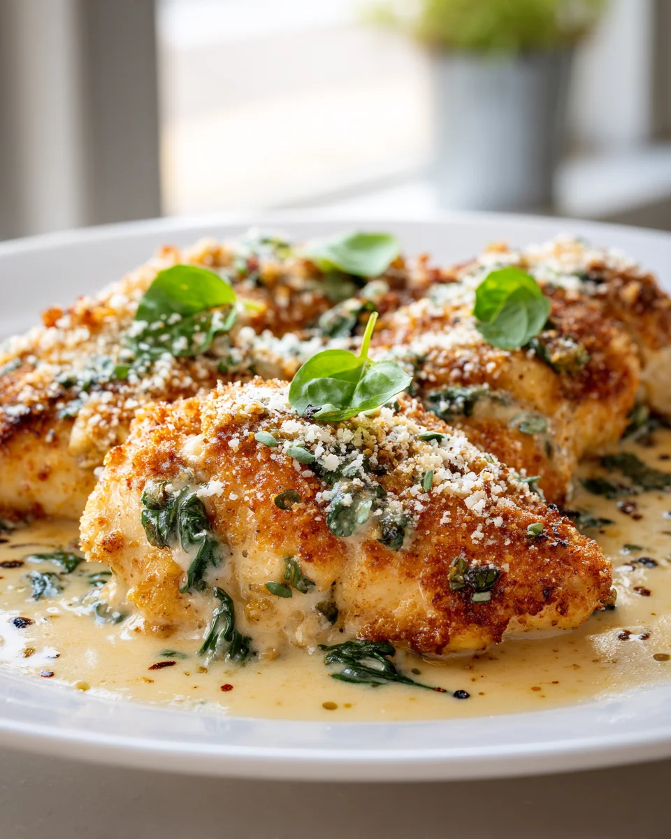 Delicious Parmesan Crusted Chicken with Creamy Garlic Sauce