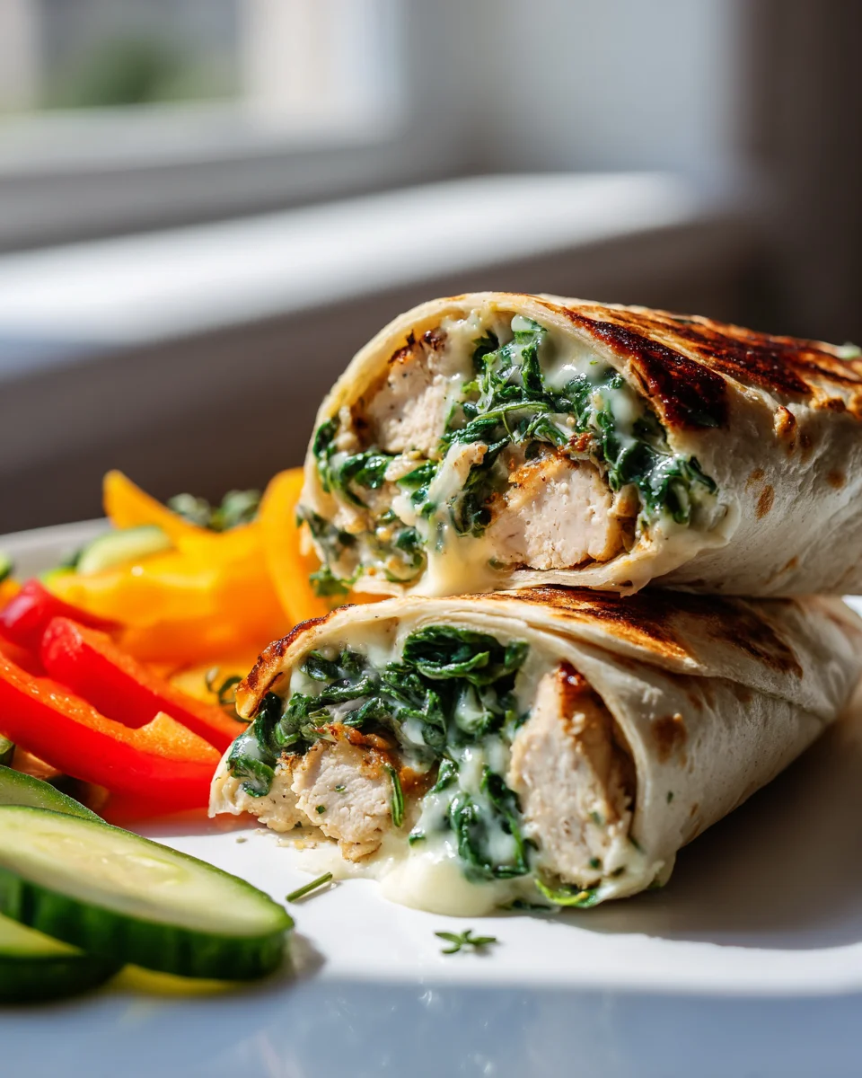 Irresistible White Cheddar Spinach Chicken Burger Wraps