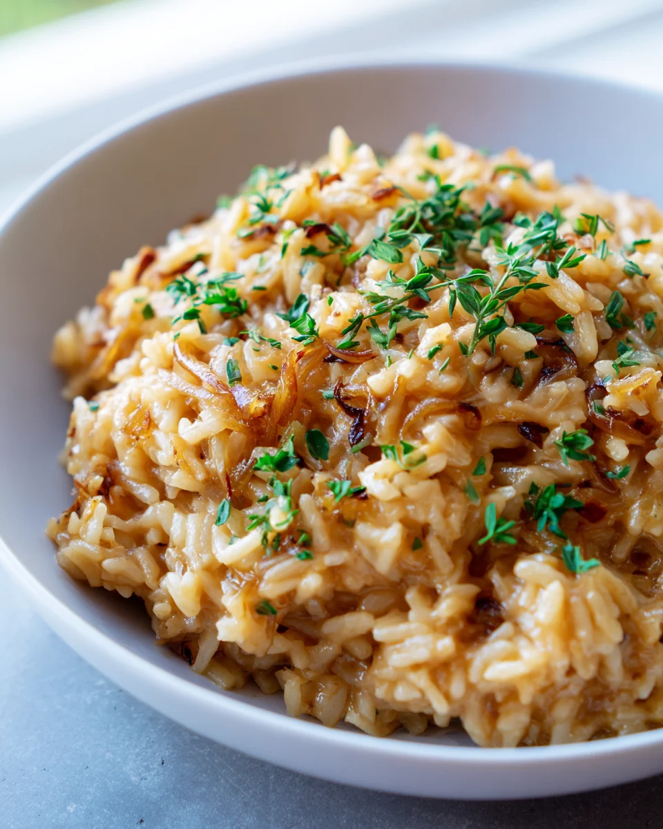 Slow Cooker French Onion Rice: Caramelized Flavor