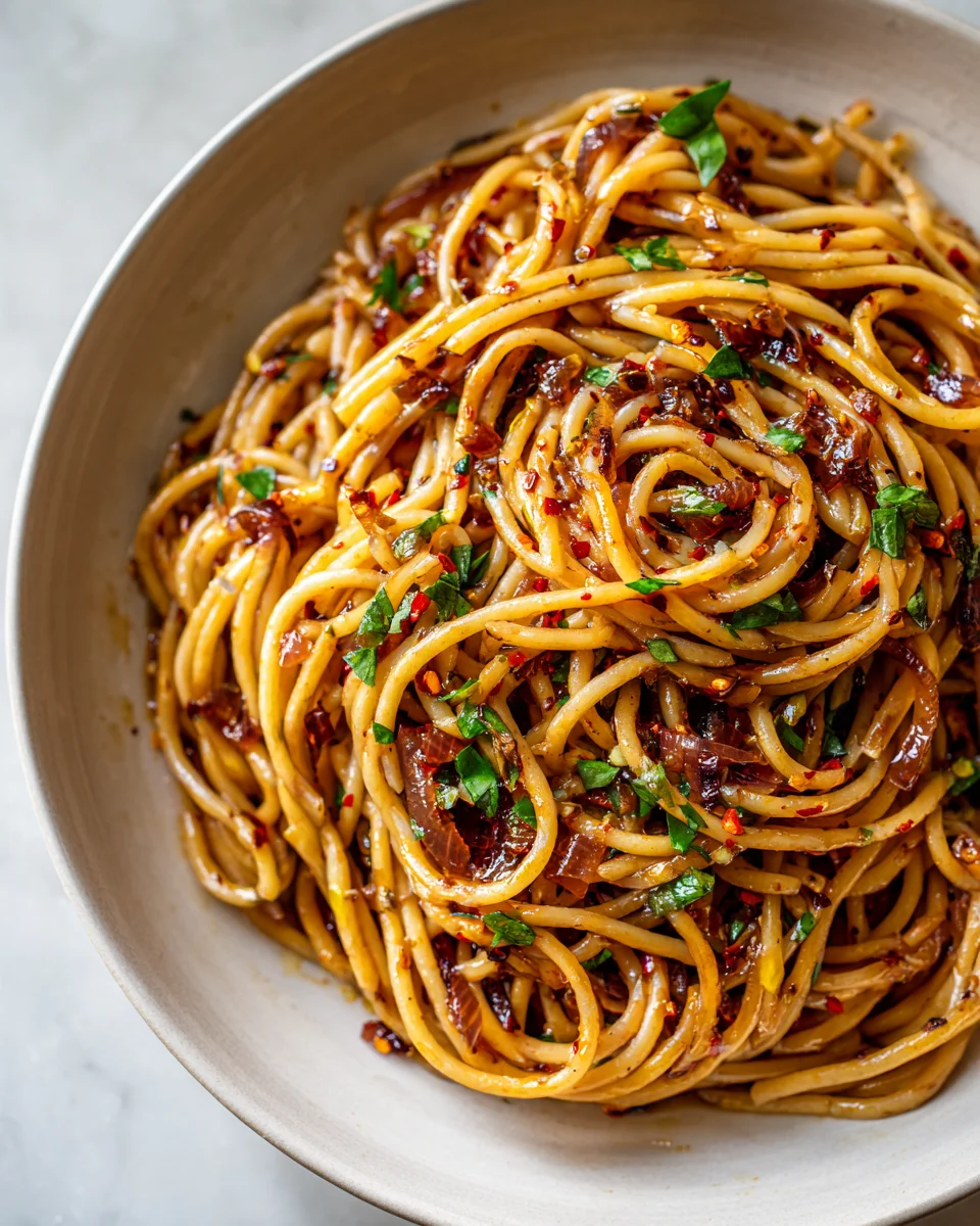 Caramelized Onion & Chili Oil Spaghetti: Your New Favorite!