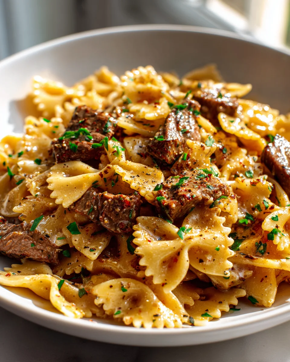 Garlic Butter Beef & Bowtie Pasta Skillet: Quick & Easy