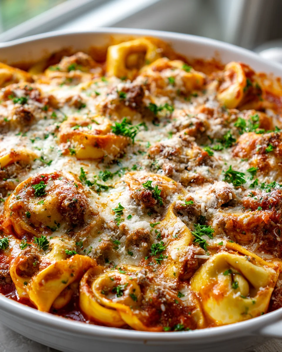 Baked Cheesy Tortellini Casserole & Italian Beef Sausage