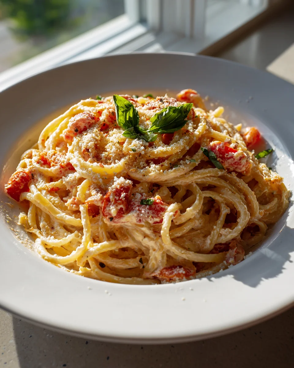 Creamy Tomato Garlic Ricotta Pasta with Crispy Parmesan Crust