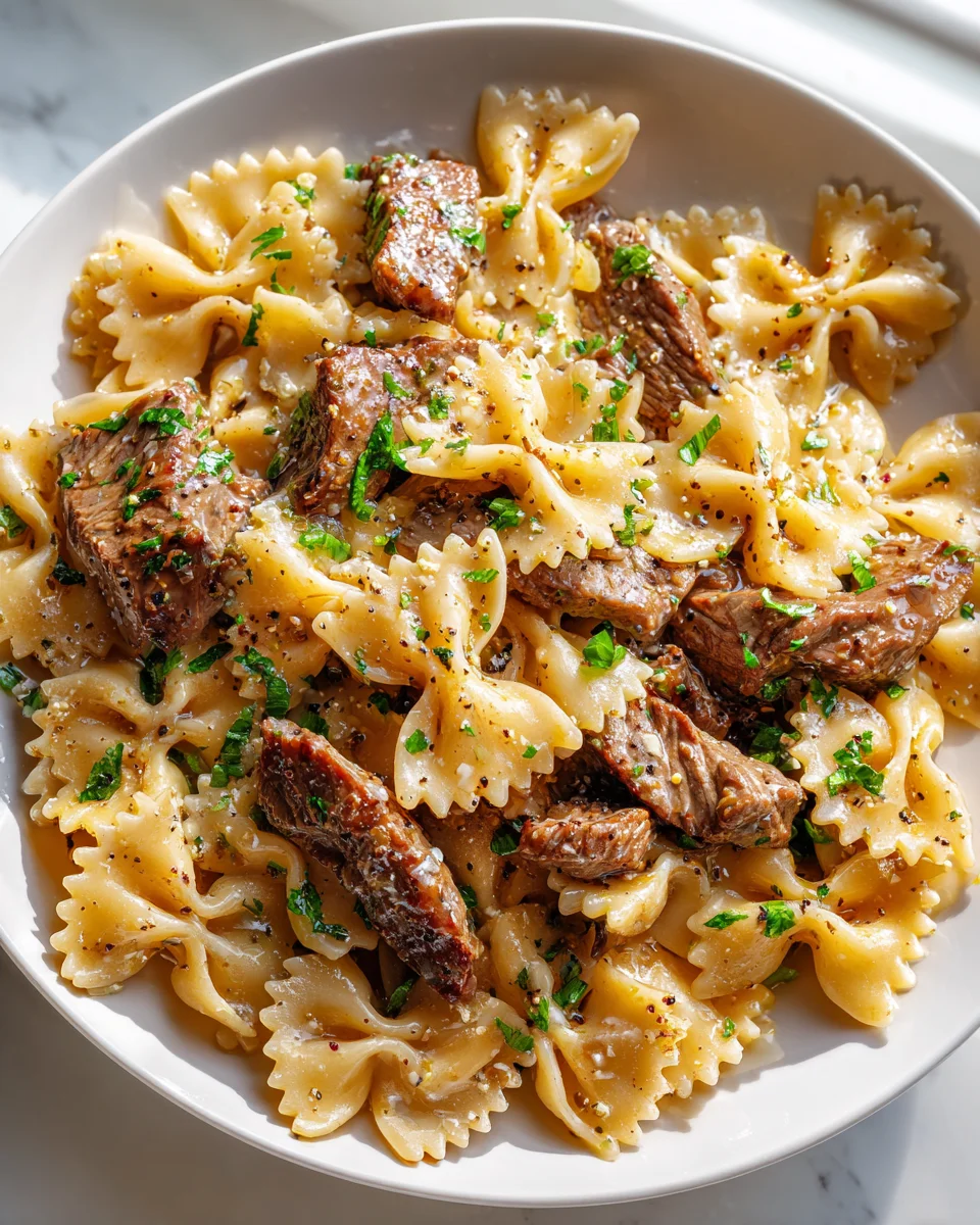 Garlic Butter Beef & Bowtie Pasta Skillet: Quick & Easy