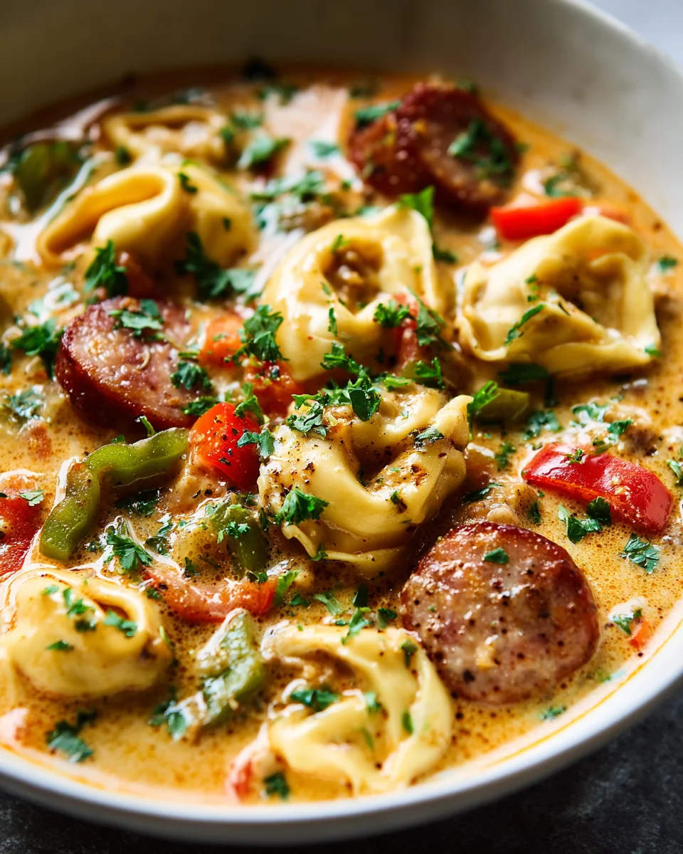Creamy Spicy Cajun Beef Sausage Tortellini Soup
