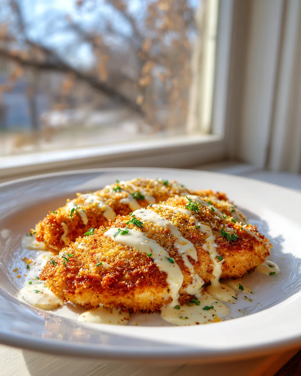 Best Crispy Parmesan Chicken with Garlic Sauce Recipe