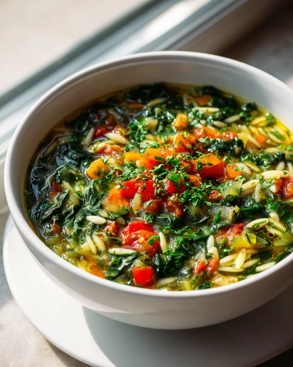 Mediterranean Vegetable Orzo Spinach Soup - Healthy & Delicious!