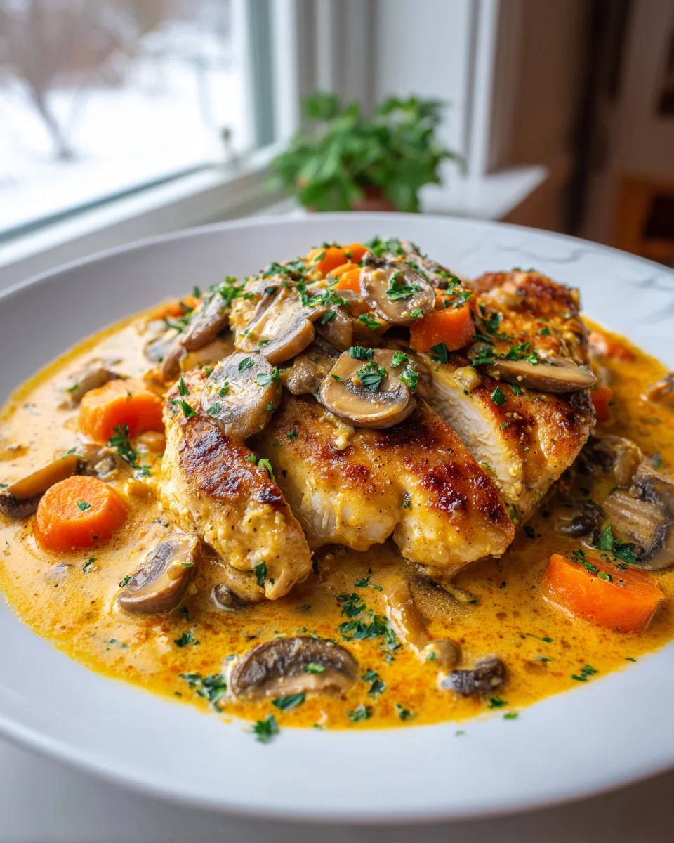 Creamy Herb Chicken with Carrot Mushroom Sauce Recipe Delight