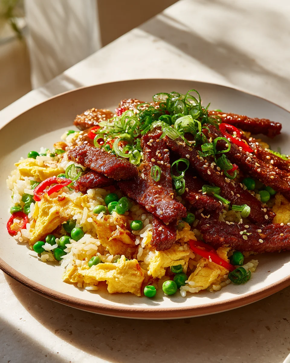 Spicy Crispy Beef with Egg Fried Rice