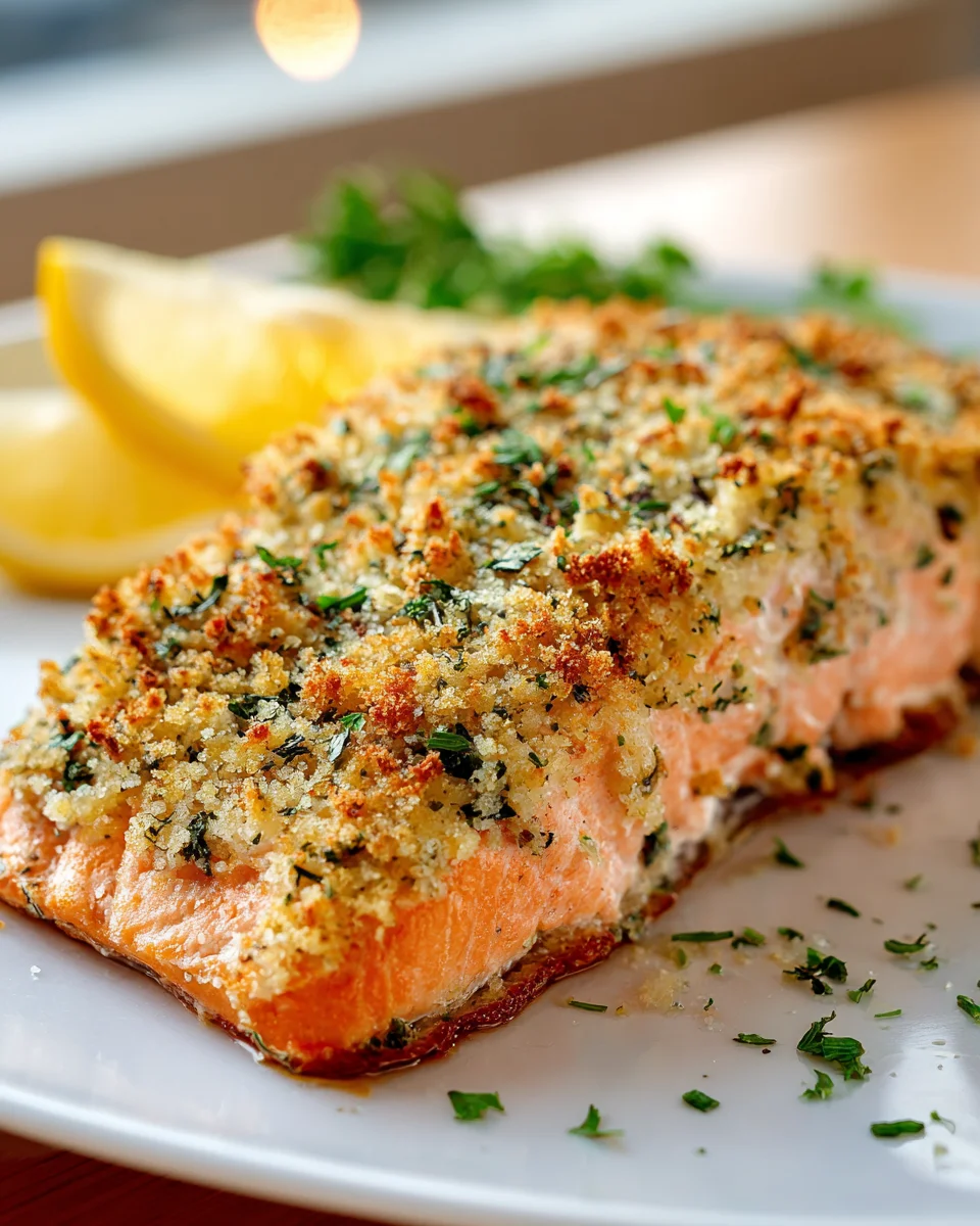 Garlic Herb Parmesan Crusted Baked Salmon Recipe Delight