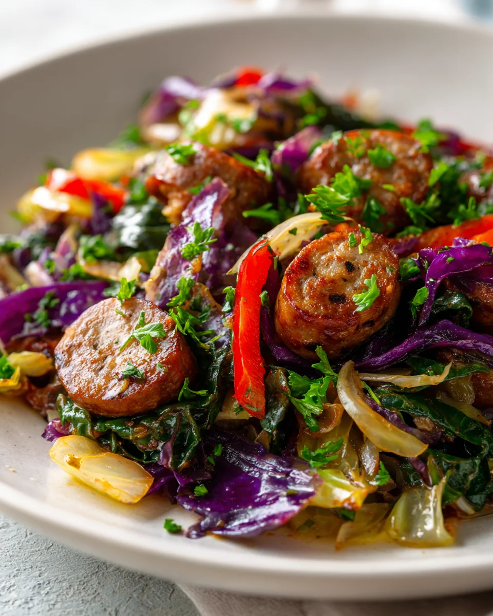 Delicious Spicy Beef Sausage and Cabbage Stir Fry Recipe