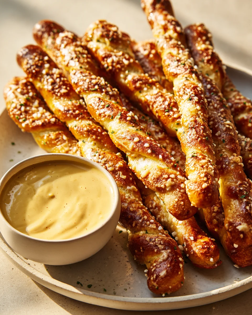Parmesan Garlic Pretzel Sticks with Cheese Sauce Recipe