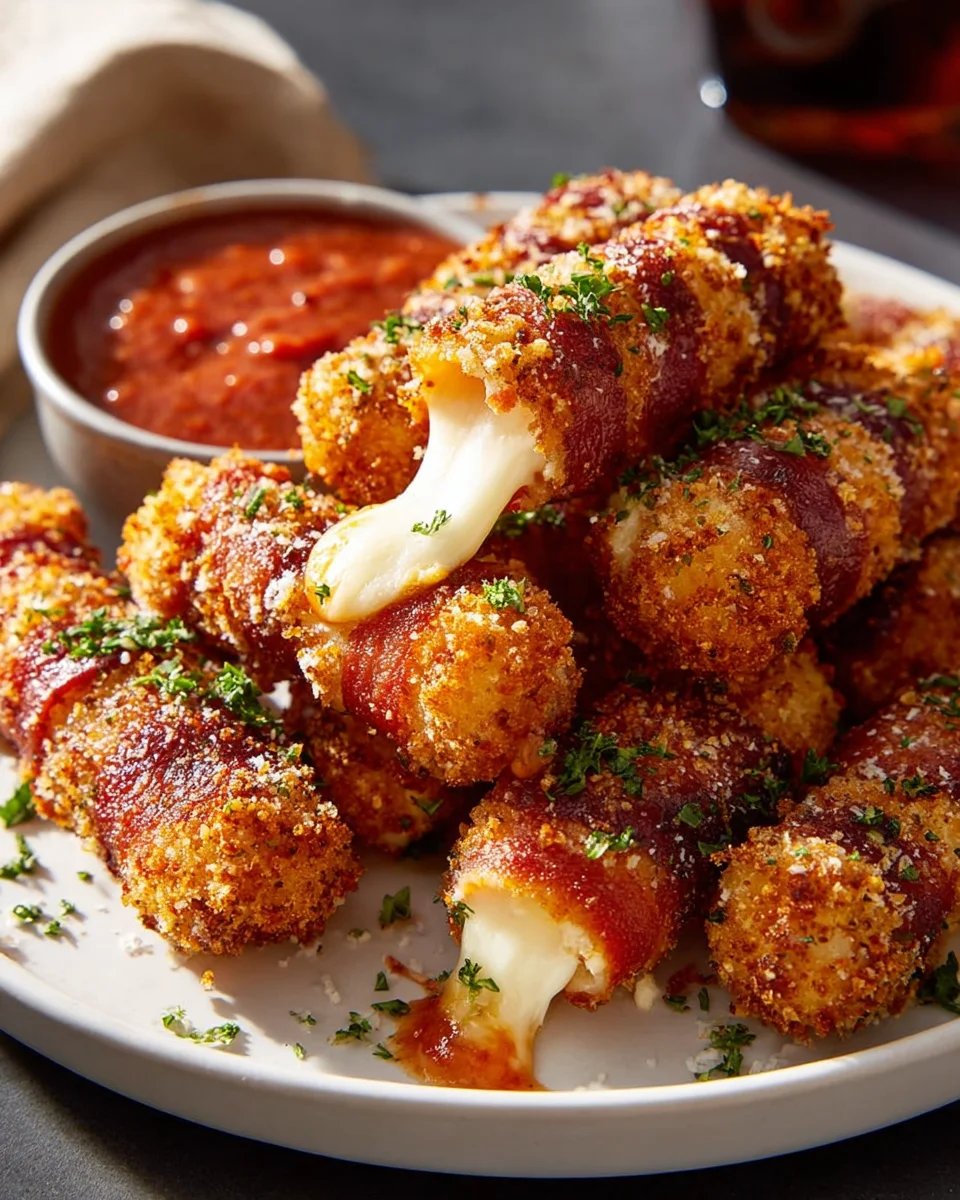 Crispy Beef Bacon Wrapped Mozzarella Sticks Recipe Delights
