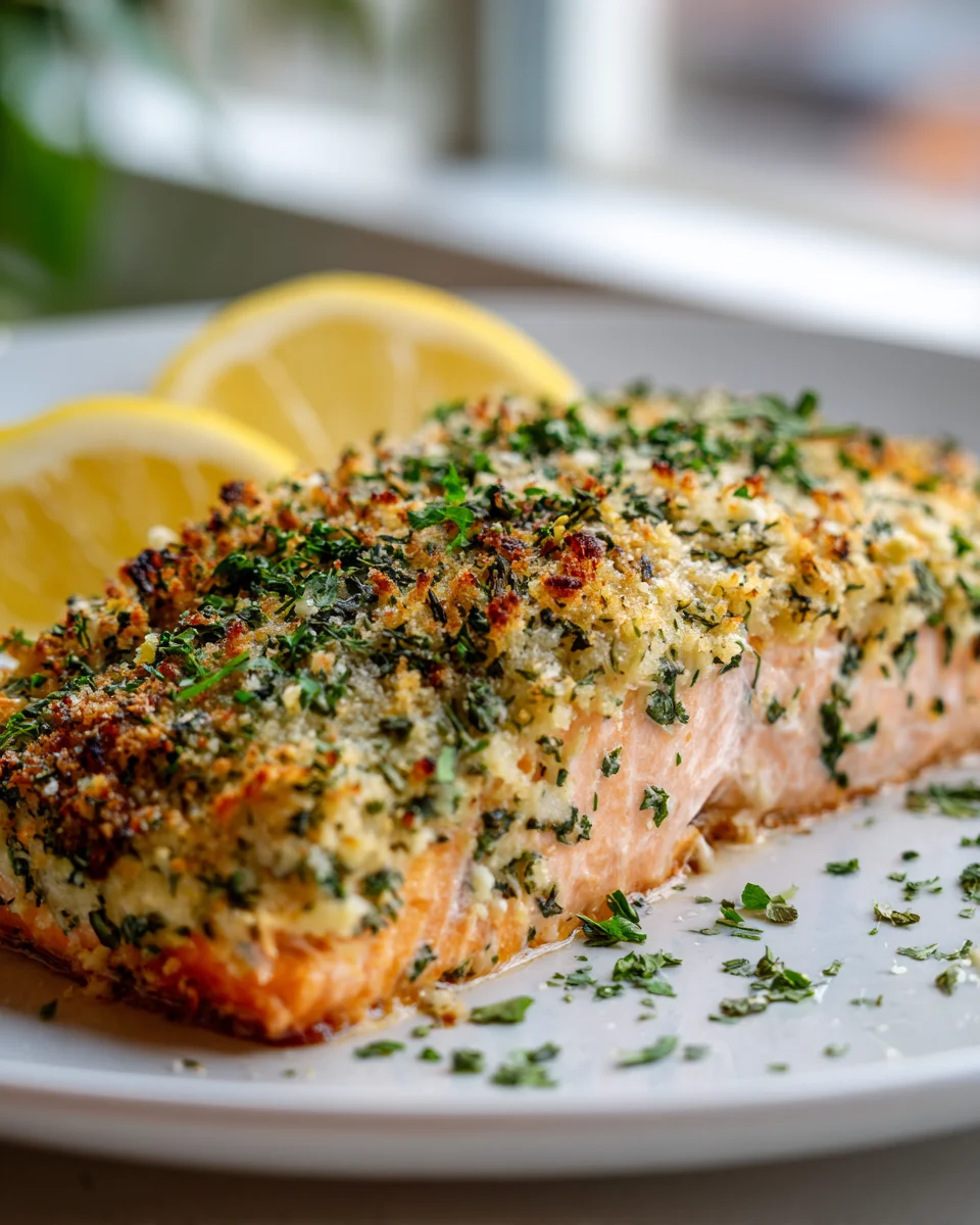 Garlic Herb Parmesan Crusted Baked Salmon Recipe Delight