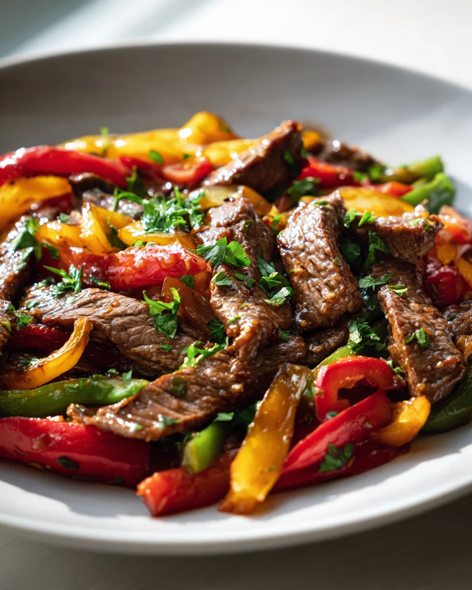 Savory Gin-Infused Garlic Beef with Bell Peppers Recipe