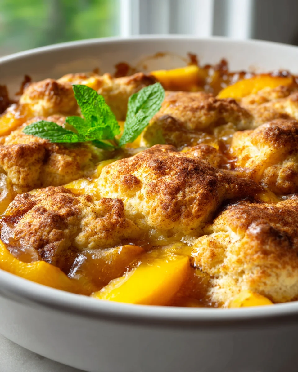 One Bowl Peach Cobbler with Fresh Peaches & Easy Drop Biscuits