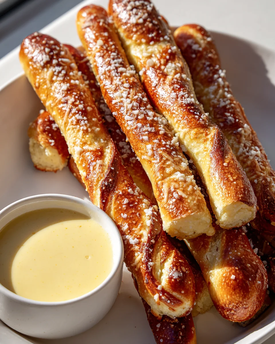 Parmesan Garlic Pretzel Sticks with Cheese Sauce Recipe