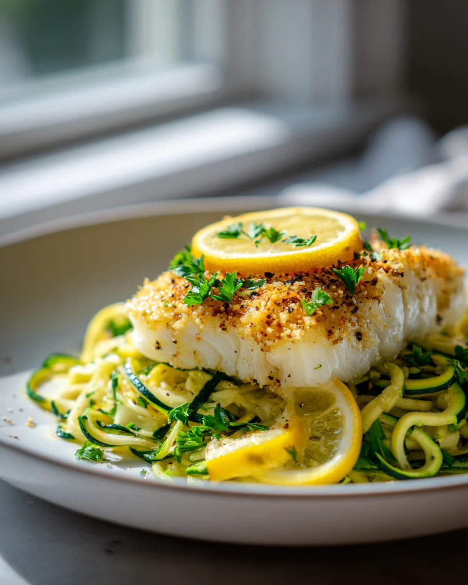 Baked Lemon Garlic Cod with Zucchini Noodles Recipe Delight