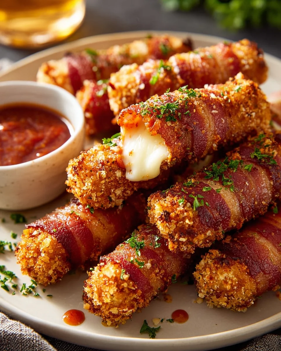 Crispy Beef Bacon Wrapped Mozzarella Sticks Recipe Delights