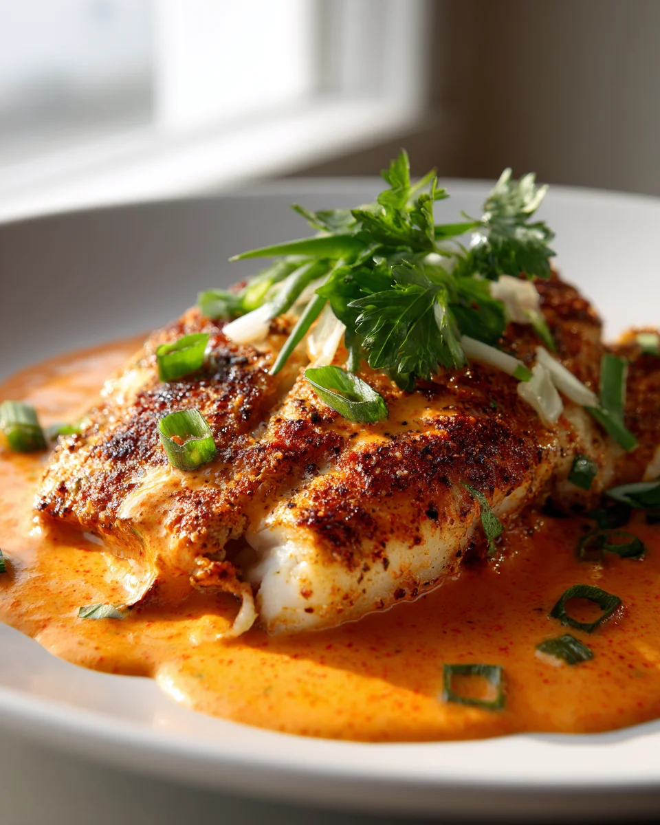 Cajun Tilapia Recipe with Creamy Roasted Red Pepper Sauce
