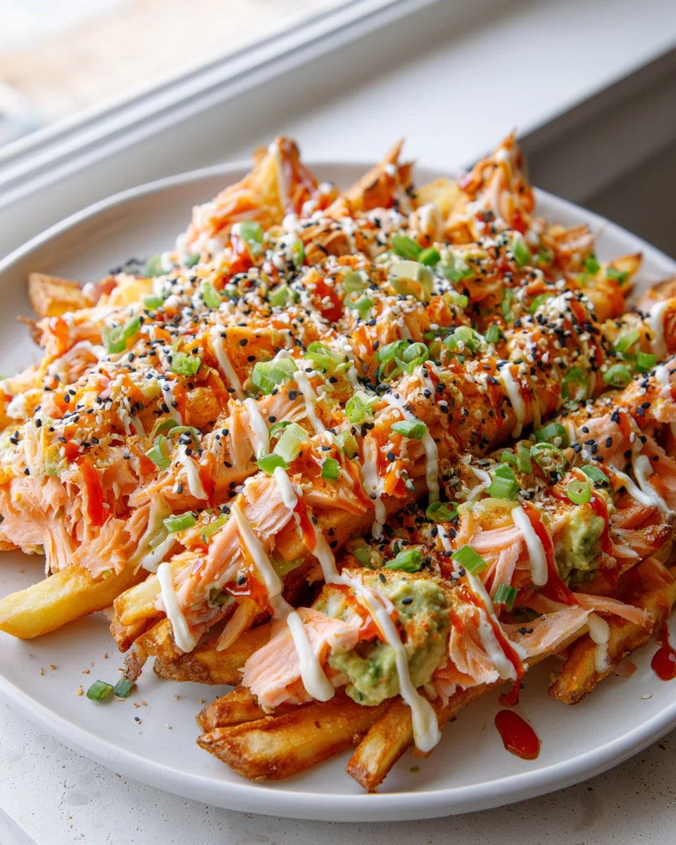 Salmon Sushi Bake Loaded Fries with Spicy Sauce Recipe