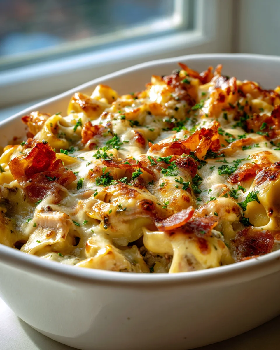 Delicious Chicken Beef Bacon Ranch Tortellini Bake Recipe