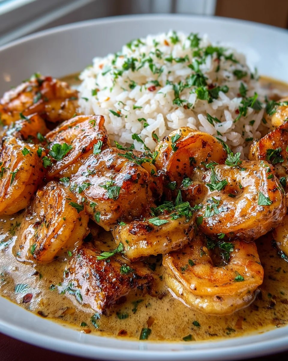 Bourbon-Flavored Chicken and Shrimp Creamy Delight