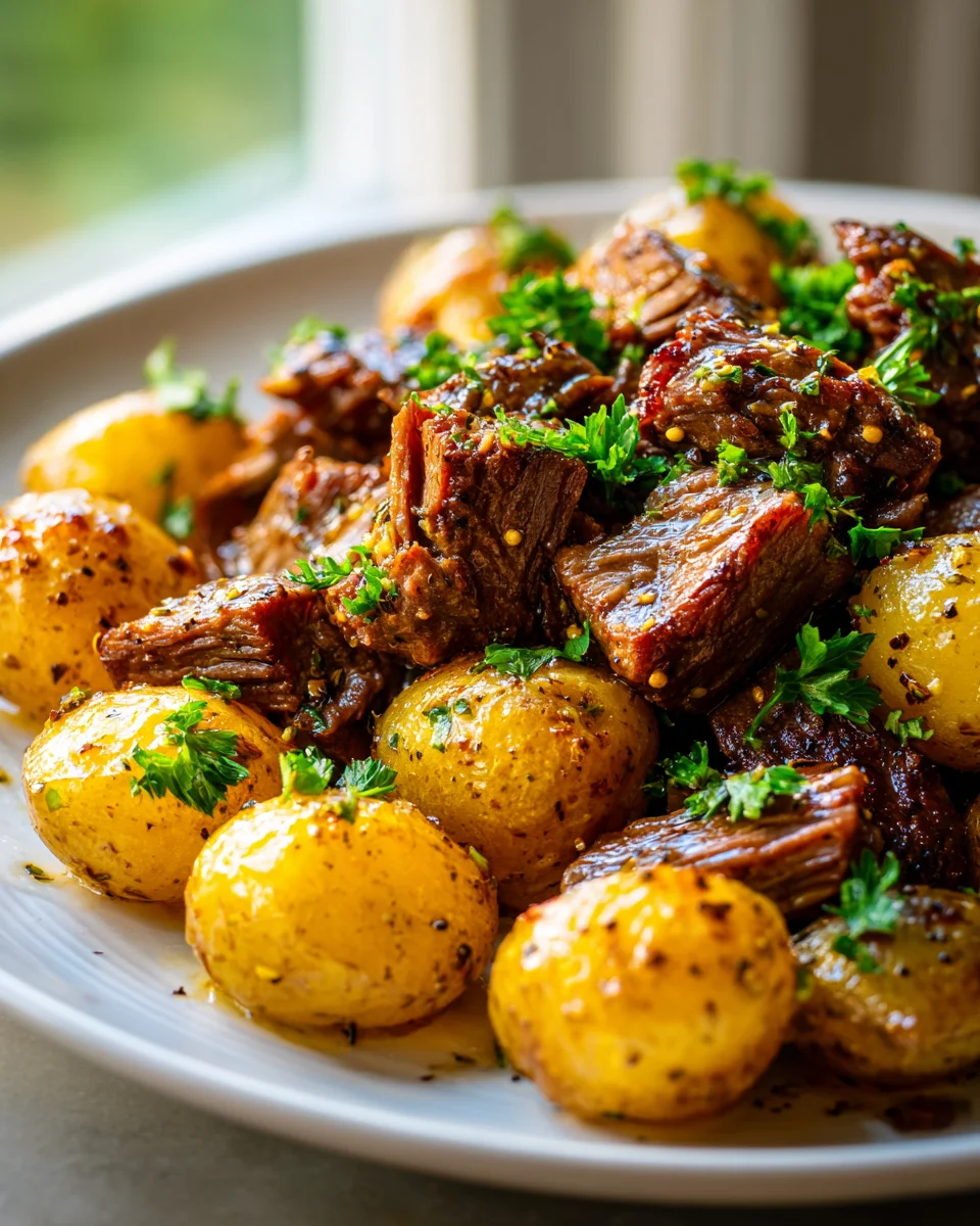 Slow Cooker Garlic Butter Chuck Roast Bites with Potatoes Recipe