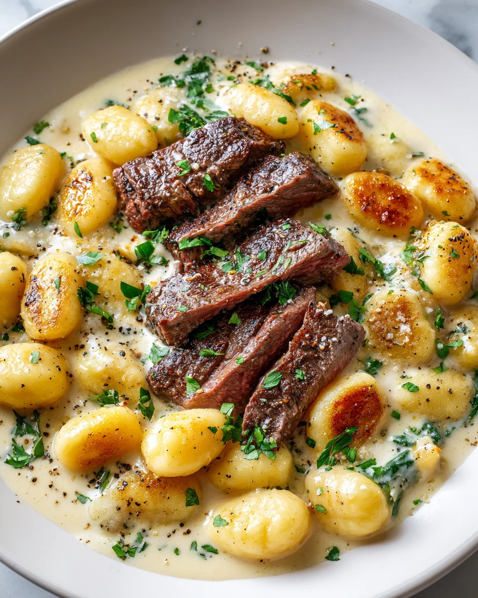 Garlic Butter Steak Gnocchi Skillet with Parmesan Cream Delight