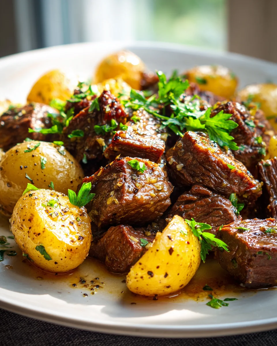 Slow Cooker Garlic Butter Chuck Roast Bites with Potatoes Recipe