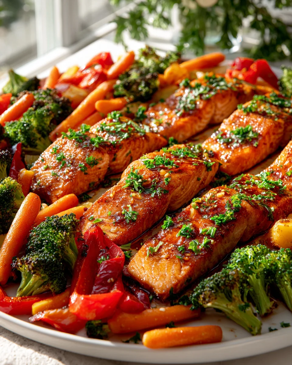 Sheet Pan Honey Garlic Salmon with Veggies - Easy Recipe!