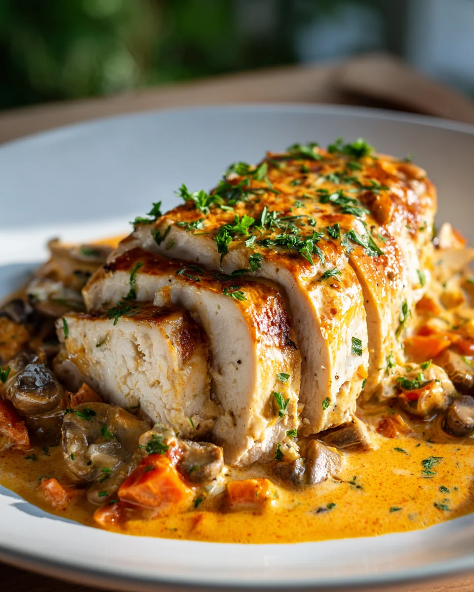 Creamy Herb Chicken with Carrot Mushroom Sauce Recipe Delight