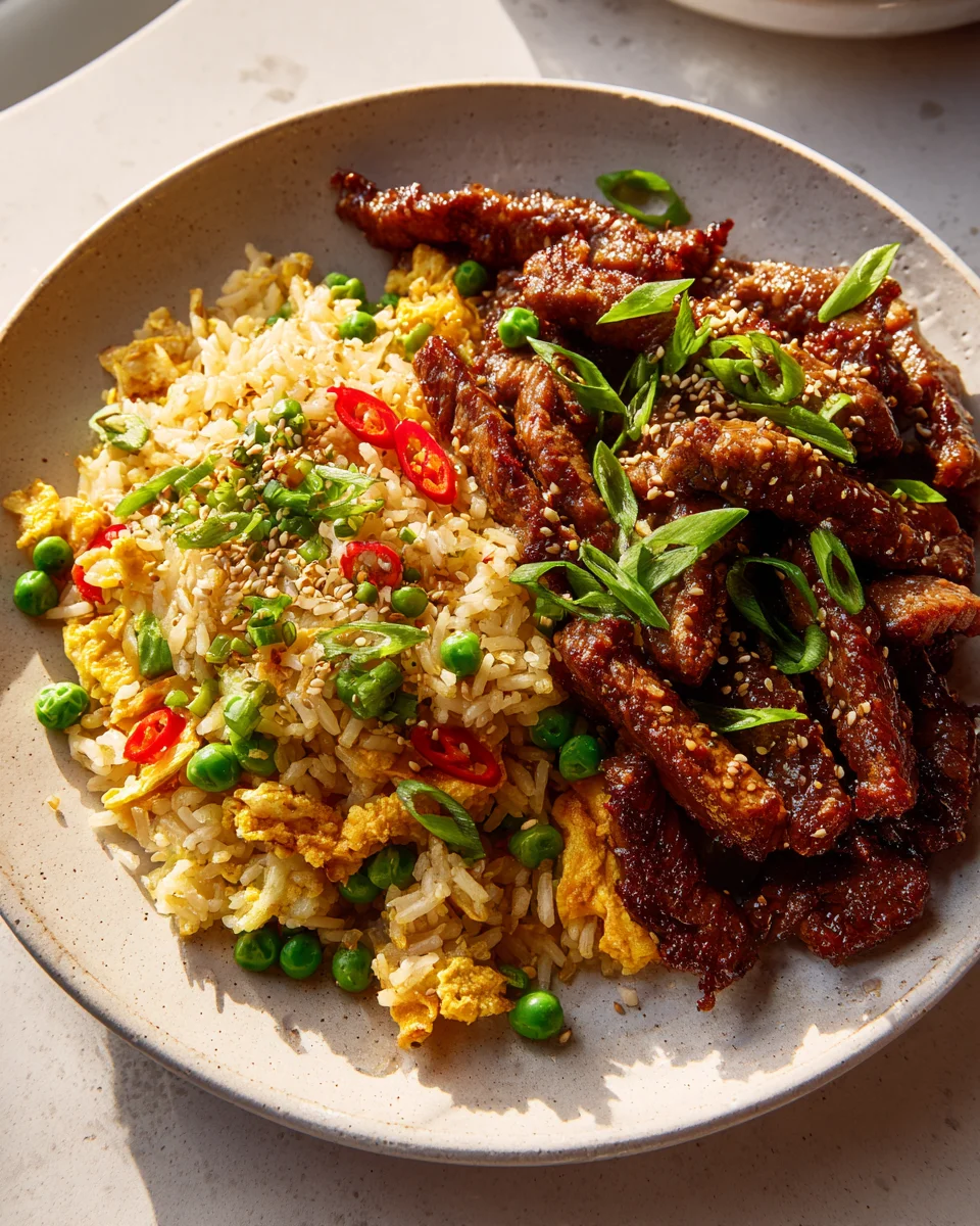 Spicy Crispy Beef with Egg Fried Rice