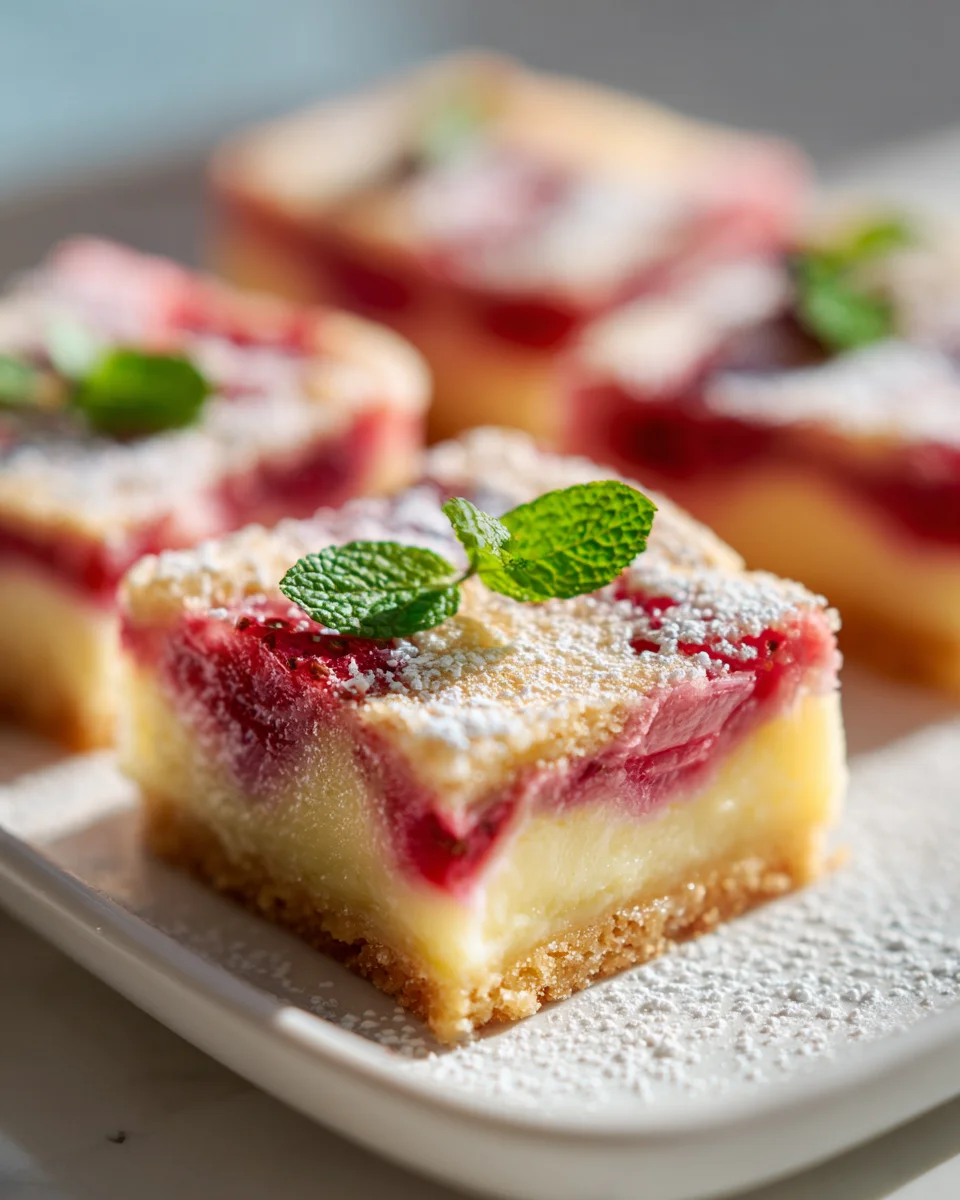 Sweet Strawberry Rhubarb Custard Bars