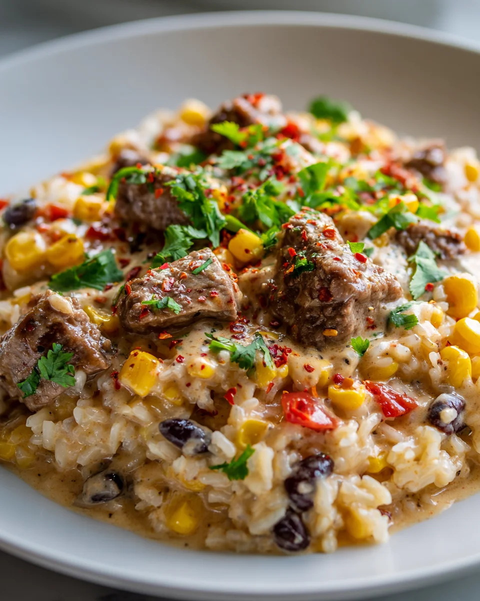 Sizzling Steak Queso Rice Delight