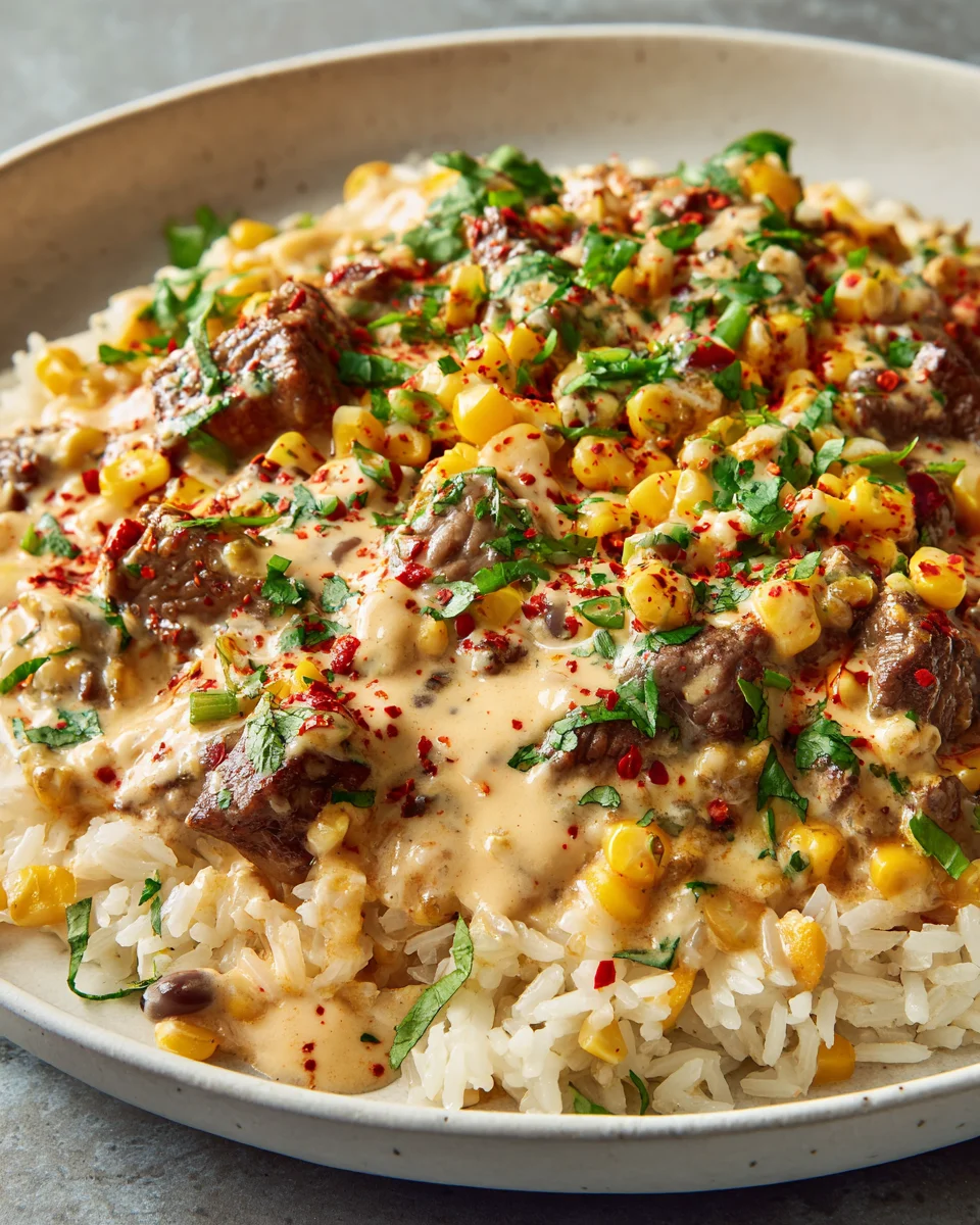 Sizzling Steak Queso Rice Delight